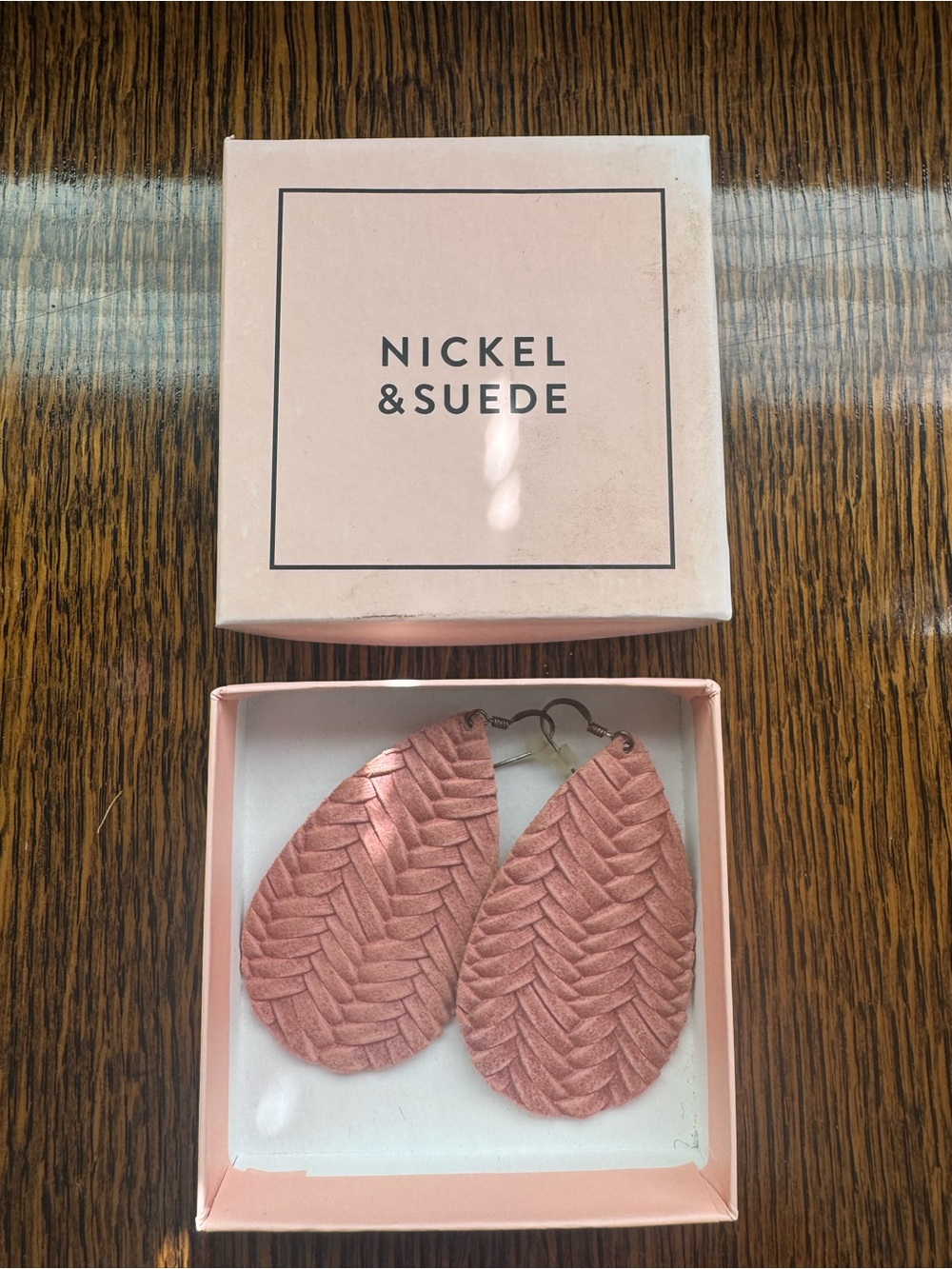 Nickel & Suede Pink Braided Teardrop Earrings